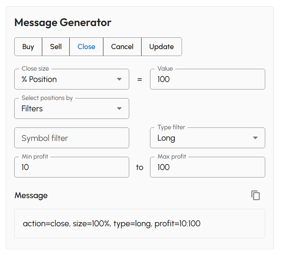 Message Generator Tool - Close action