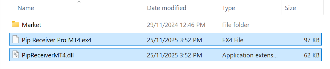 Copy Pip Receiver MT4 to Expert folder